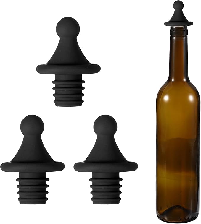 uxcell 3 Pcs Silicone Roof Shape Wine Stopper, Reusable Wine Stoppers Airtight Leak-proof Bottle Plug Liquor Saver with Beer Beverage Bottle Stopper for Bar Holiday Party, Black