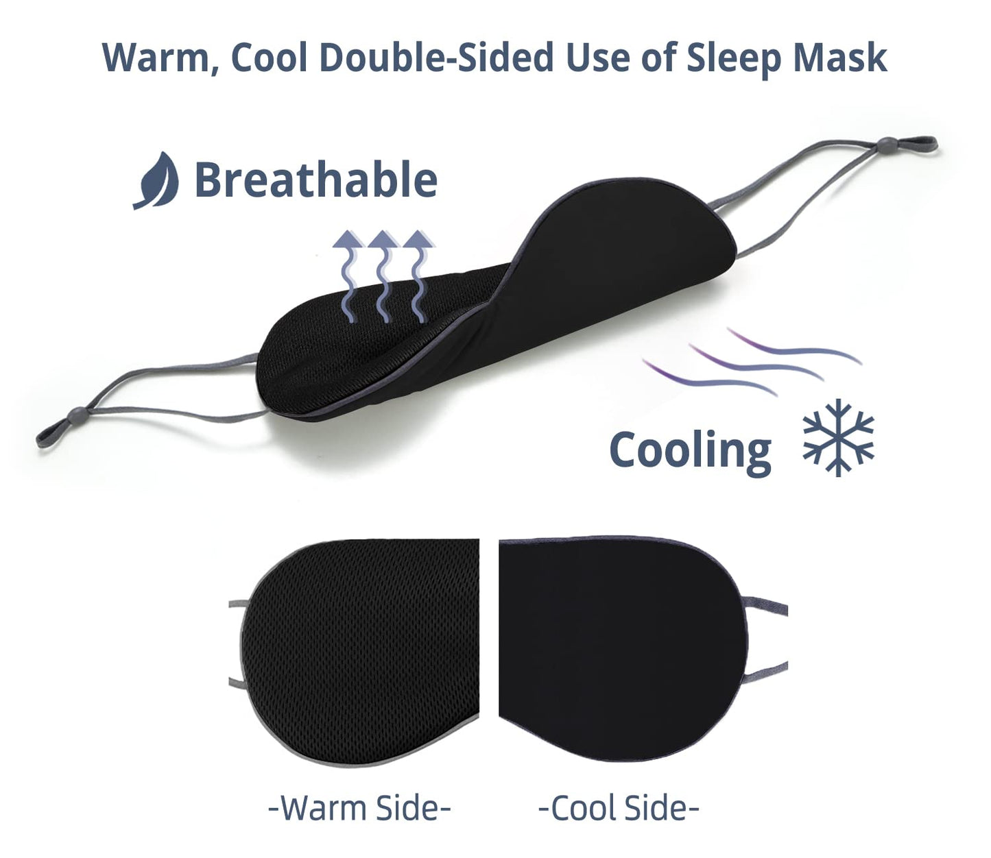 Sleeping Mask 2 Pack, Warm, Cool Double-Sided Use of Sleep Mask, Super Soft Blindfold with Adjustable Strap, Block Out Light, Comfort Sleep Eye Mask for Travel Meditation Nap Black