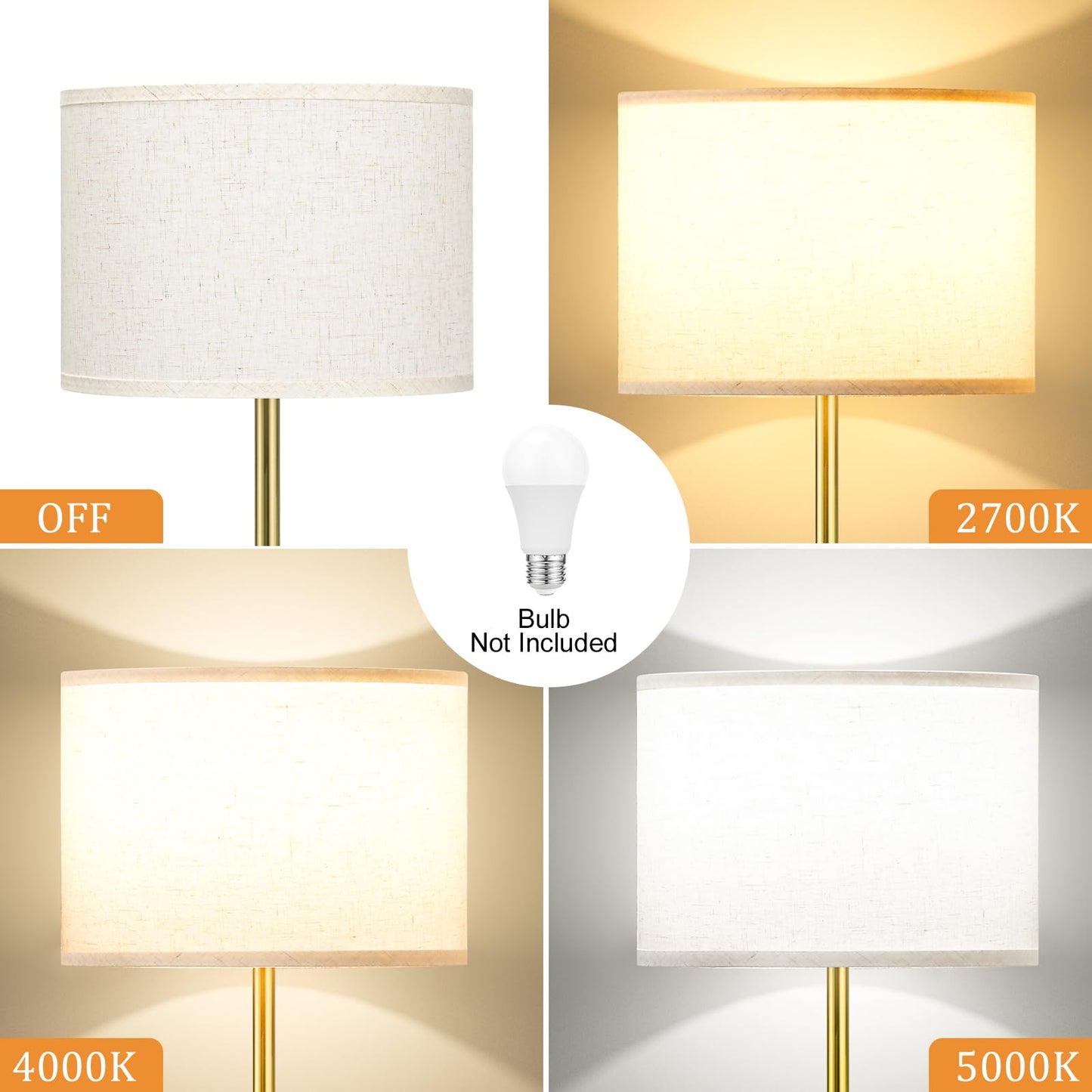 Ambimall 60in  Modern Floor Lamp, Metal with Beige Shade & Brushed Gold Pole, Model RPT-ZGB129, Ideal for Living Room, Bedroom, Office
