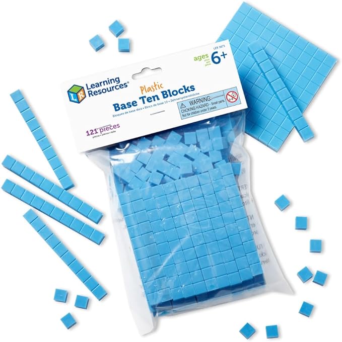 Learning Resources Base Ten Blocks Smart Pack - 121 Pieces, Ages 6+, Grades 1+, Math First Grade Games, School Supplies