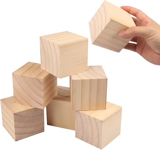 12 Packs Wooden Blocks for Crafts, 3.15 Inch Pine Wood Cubes, Wooden Cubes for Paint, Stamp, Decorate, DIY Projects and Personalized Gifts,by GNIEMCKIN.
