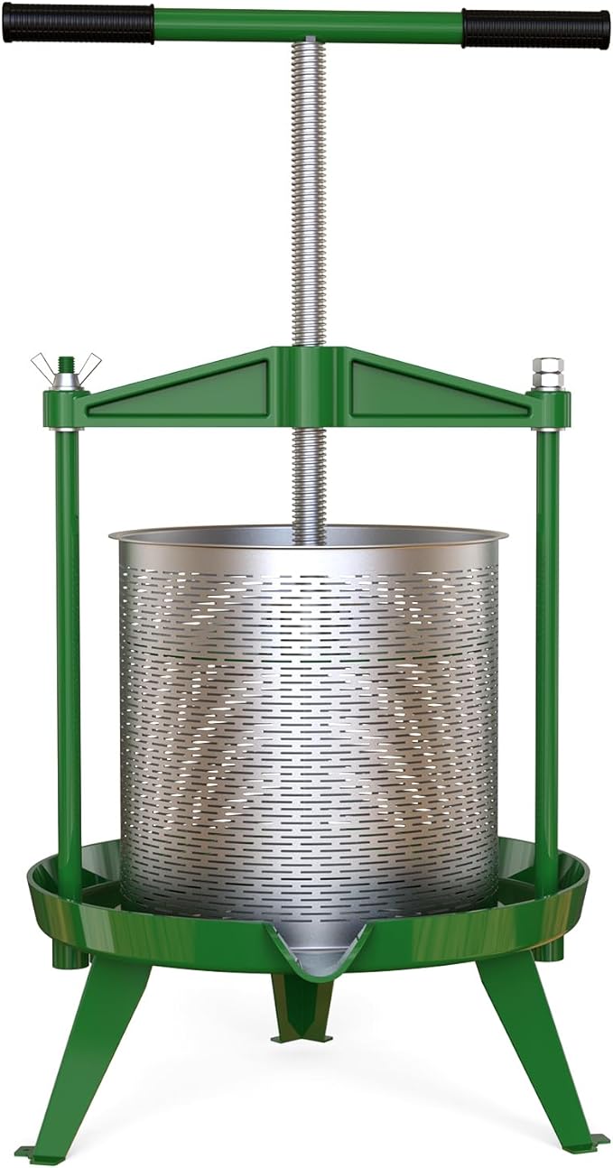 EJWOX Green Fruit Wine Press 3.69 Gal - Heavy-duty T-Handle & Cross-beam, Stainless Steel Juice Maker for Apple, Grape, Home Brewing