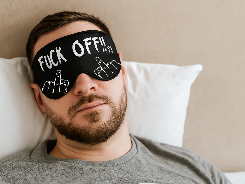 DS. DISTINCTIVE STYLE Fuck Off Eye Mask Middle Finger Funny Sleep Mask for Men/Women, Breathable, Blackout, Satin, Black