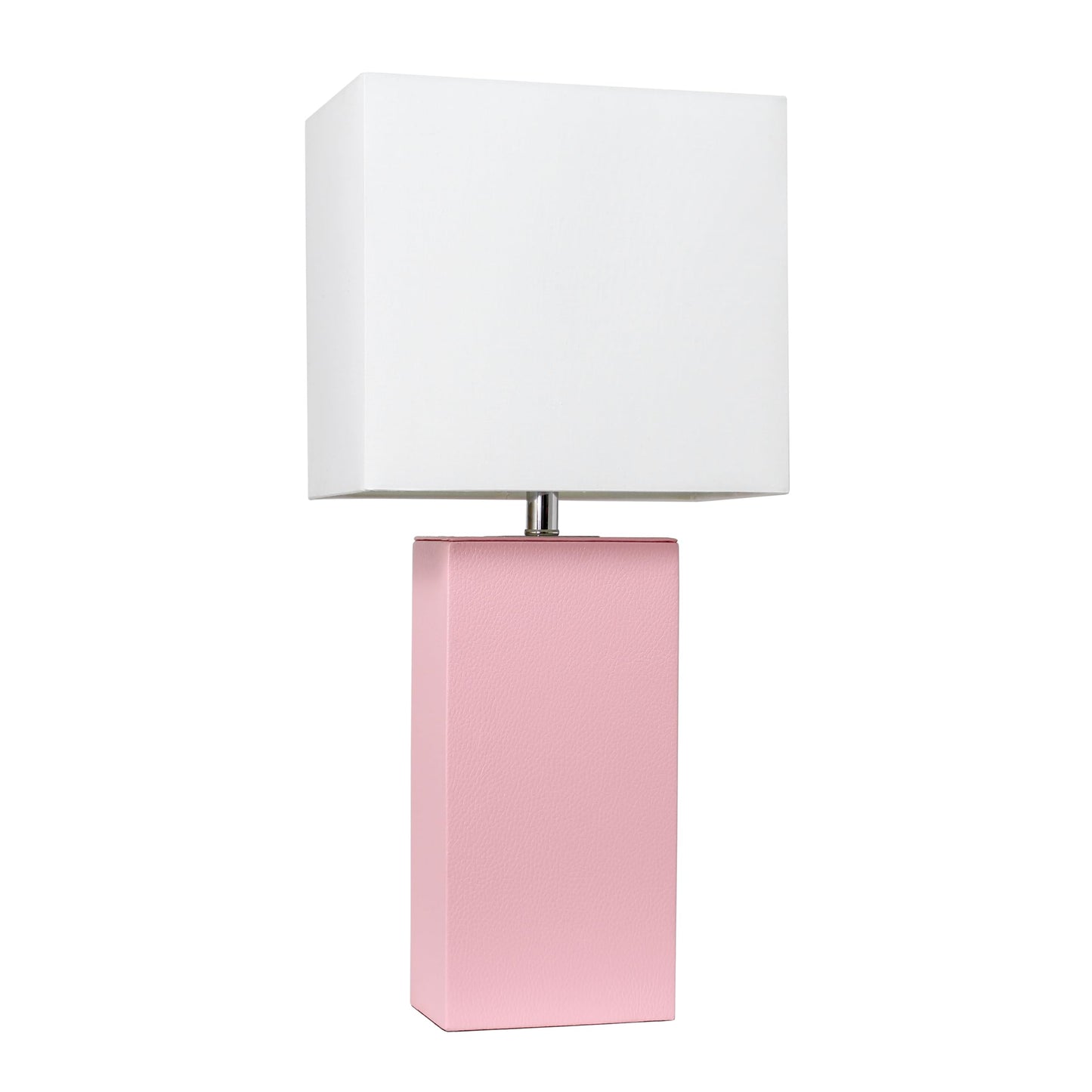 LALIA HOME Leather Base Bedside Table Lamp, 21in, Pink, White Fabric Shade, Model LHT-3008