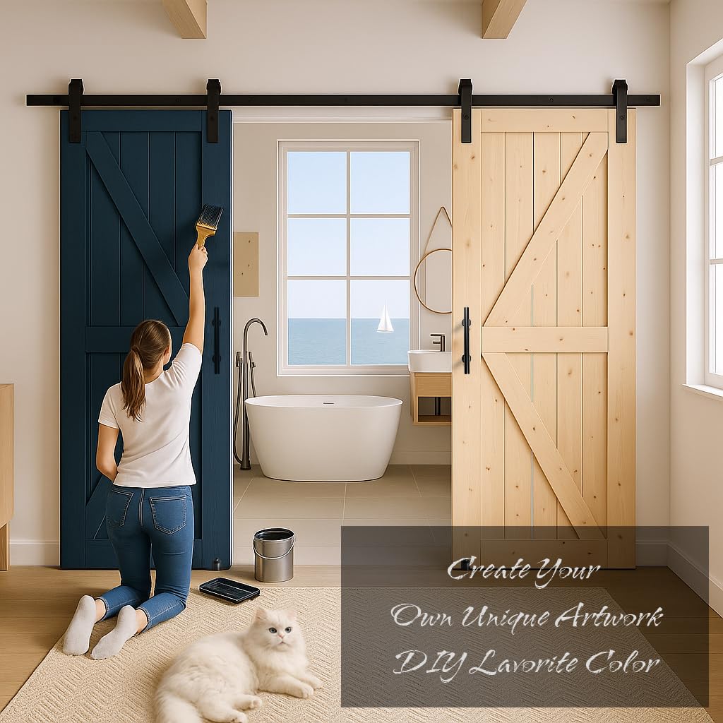 S&Z Tophand 30In X 84In Barn Door, 20-60 In Unfinished British Brace Barn Door/Modern Style/Solid Wood/Simple Assembly Is Requir