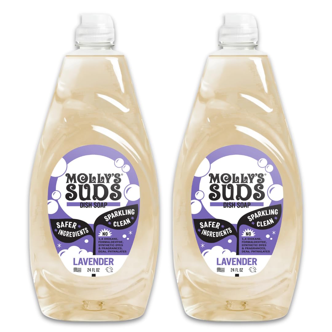 Molly's Suds Liquid Dish Soap | Clean, Simple Ingredients | Extra Scrubbing Power | Lavender Scent, 24 oz - 2 Pack