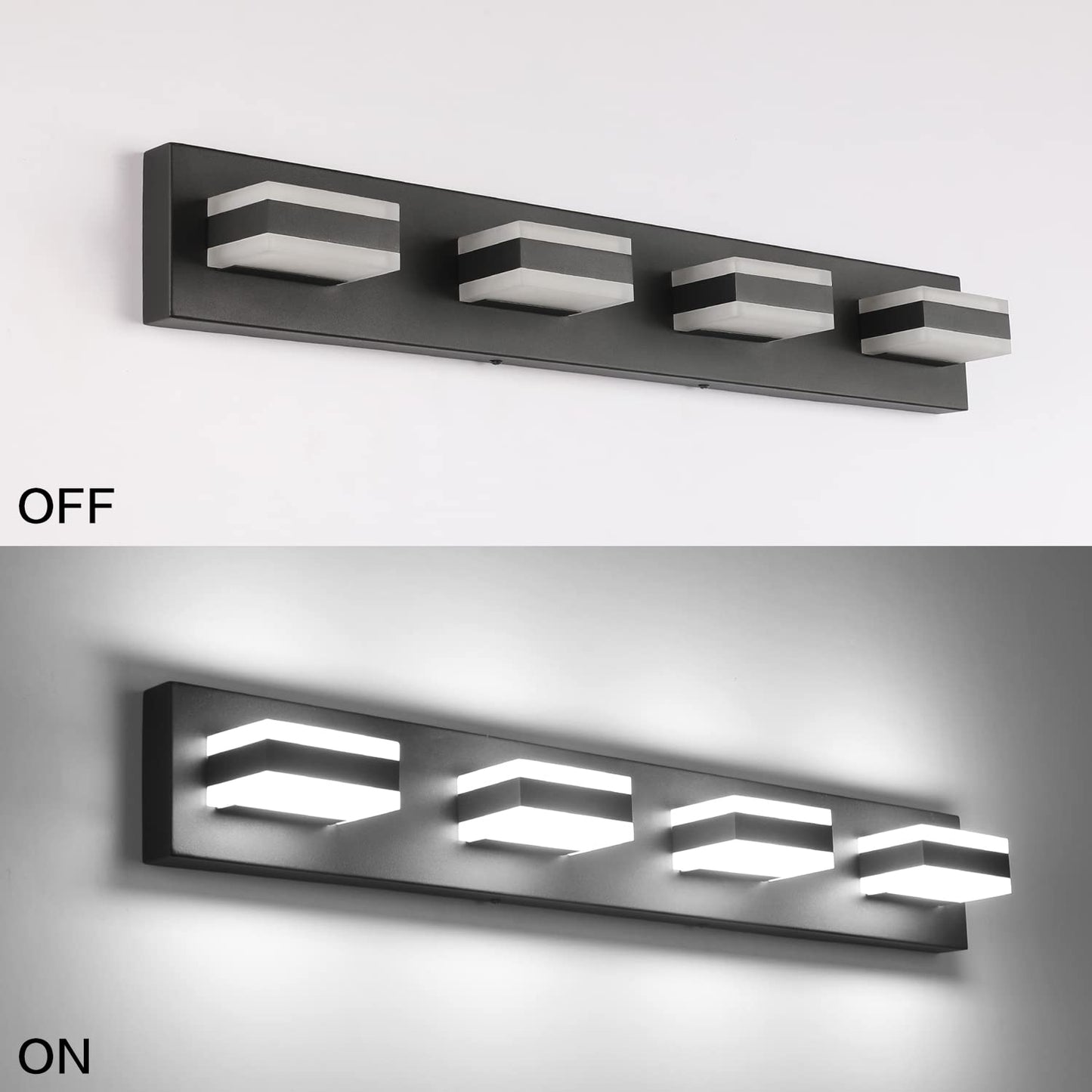 SOLFART 4-Light Dimmable LED Bathroom Light Fixture, Matt Black Vanity Light, Model S8568-4T-6000K