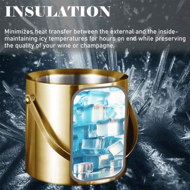 Sipoyen Gold Ice Bucket with Lid, Handle and Tong Insulated Stainless Steel Champagne Bucket 3L Wine Bucket for Party Bar ...