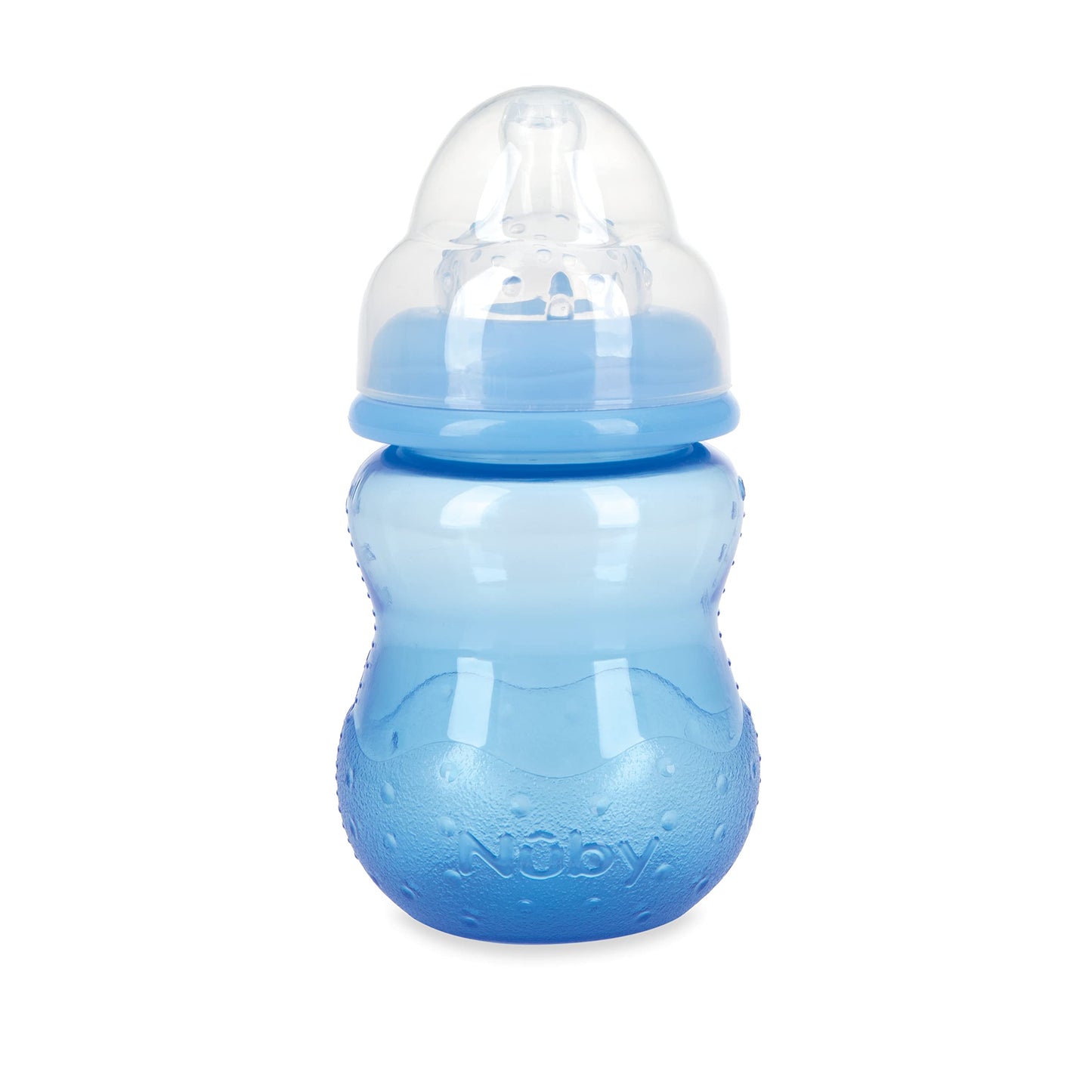 Nuby Wide Neck Non-Drip Bottle - Baby Bottles with Anti-Colic Vari-Flo Valve - (3-Pack) 8 oz - 0+ Months - Yellow, Blue, Green