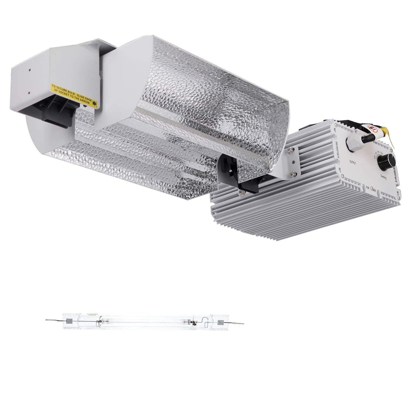 Generic Raylux 1000W Grow Light System, DE HPS Bulb, Open Style Reflector, Aluminum, Silver, with Controller Port