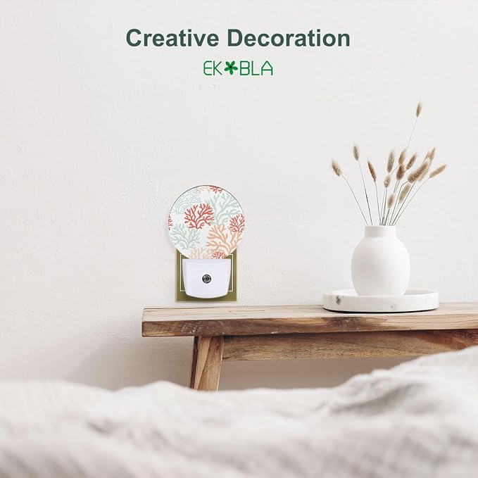 EKOBLA Sea Beach Coral Night Light Ocean Underwater Corals LED Dusk to Dawn Plug-in Nightlights Auto Sensor for Home Indoor Bathroom Hallway Kitchen