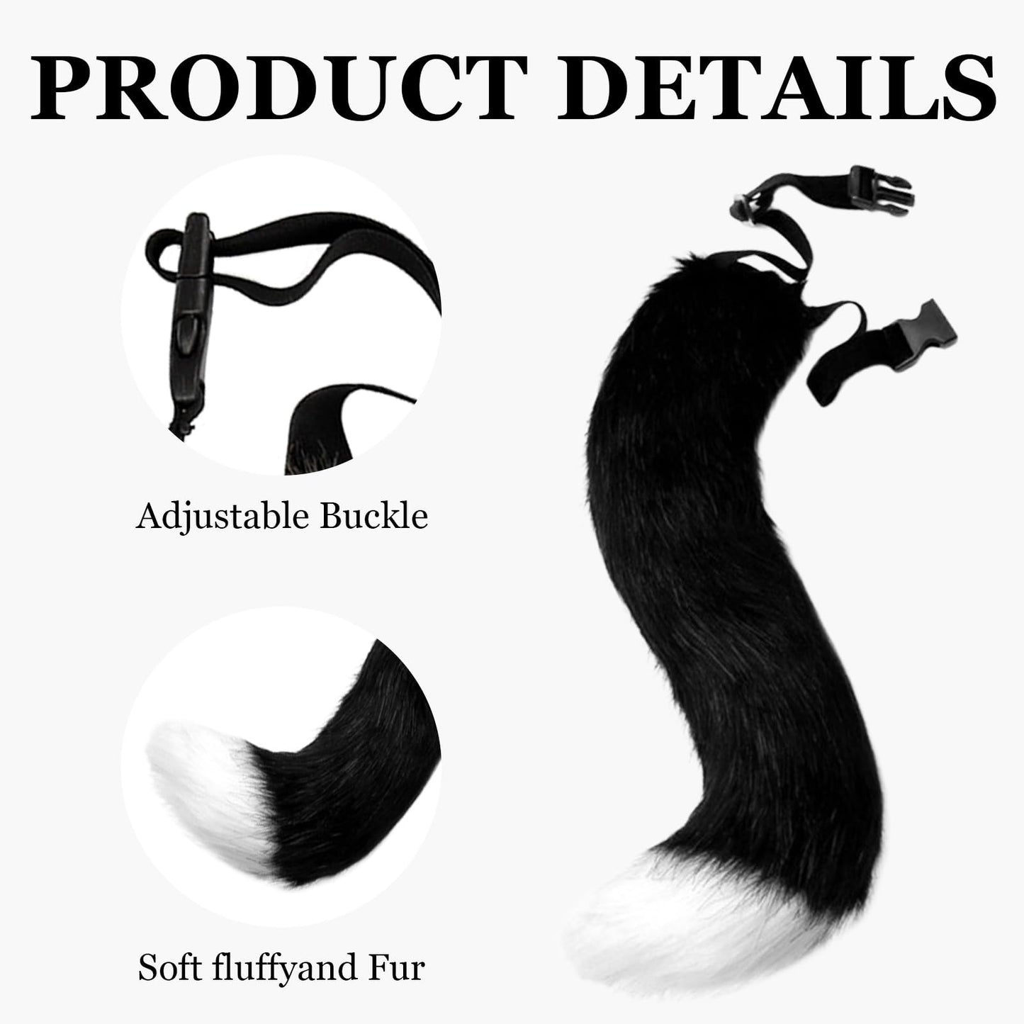 Hyuetrsa Wolf Fox Costume, Faux Fur Wolf Ears Headband Fox Tail and Paw Gloves Set, Cat/Fox Ears Headband and Tail for Halloween Cosplay Christmas Party Supplies, Black (Ears and Tails with White)