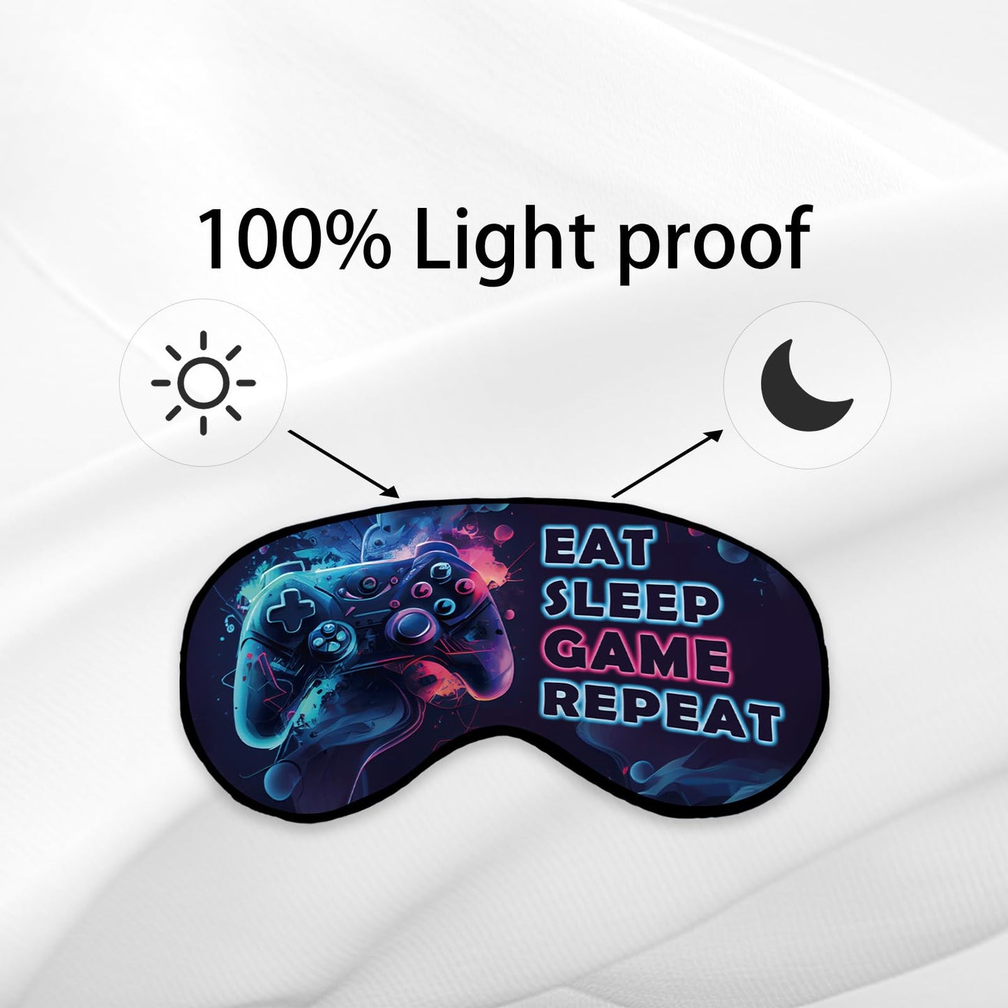 Kdqua Kids Eye Mask for Sleeping Sleep Mask for Boys Kids Teens Girls, Gamer Silk Blackout Eye Mask for Sleeping, Watercolor Game Theme Adjustable Straps Soft Lightweight Sleep Mask