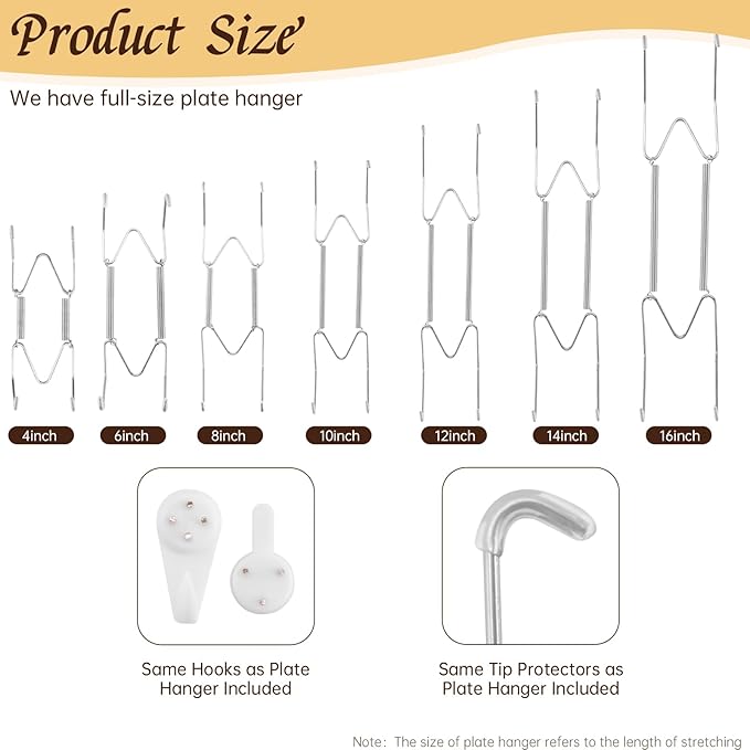 3 Pack 8/10/12 Inch Decorative Plate Medium Plate Hangers for The Wall, Invisible Stainless Steel Plate Wall Hangers for Display with Wall Hooks, for Plates/ Platter/Dish/Picture （Silver）