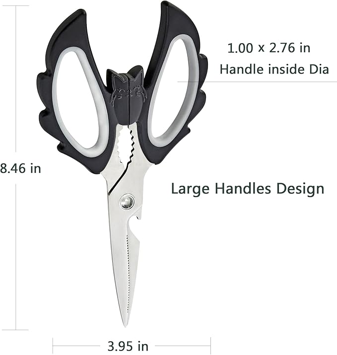 Livin Angel Wings Cat Style Kitchen Ambidextrous Scissors for Women, Large Grip Openings Utensils, Halloween Kitchen Accessories for Vegetables Meat Cutting, Comfortable Ergonomic Fit for Office