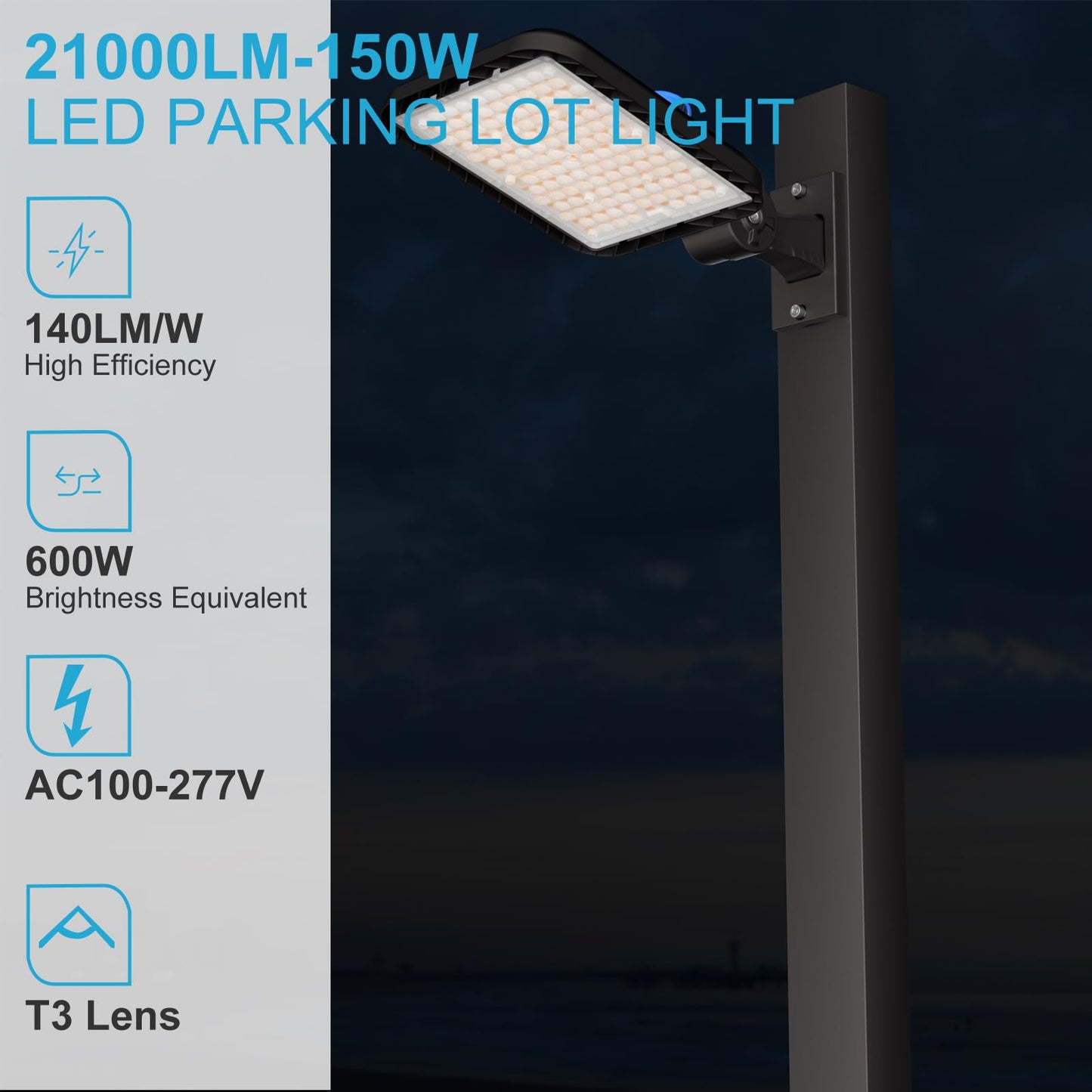 Lightdot Etl 150W Parking Lot Lighting 21000Lm(150Lm/W) 5000K Led Parking Lot Lights With Smart Photocell Ip65 Waterproof Arm Mount Led Pole Light For 16~30Ft Height-2Pack 7Yrs Warranty