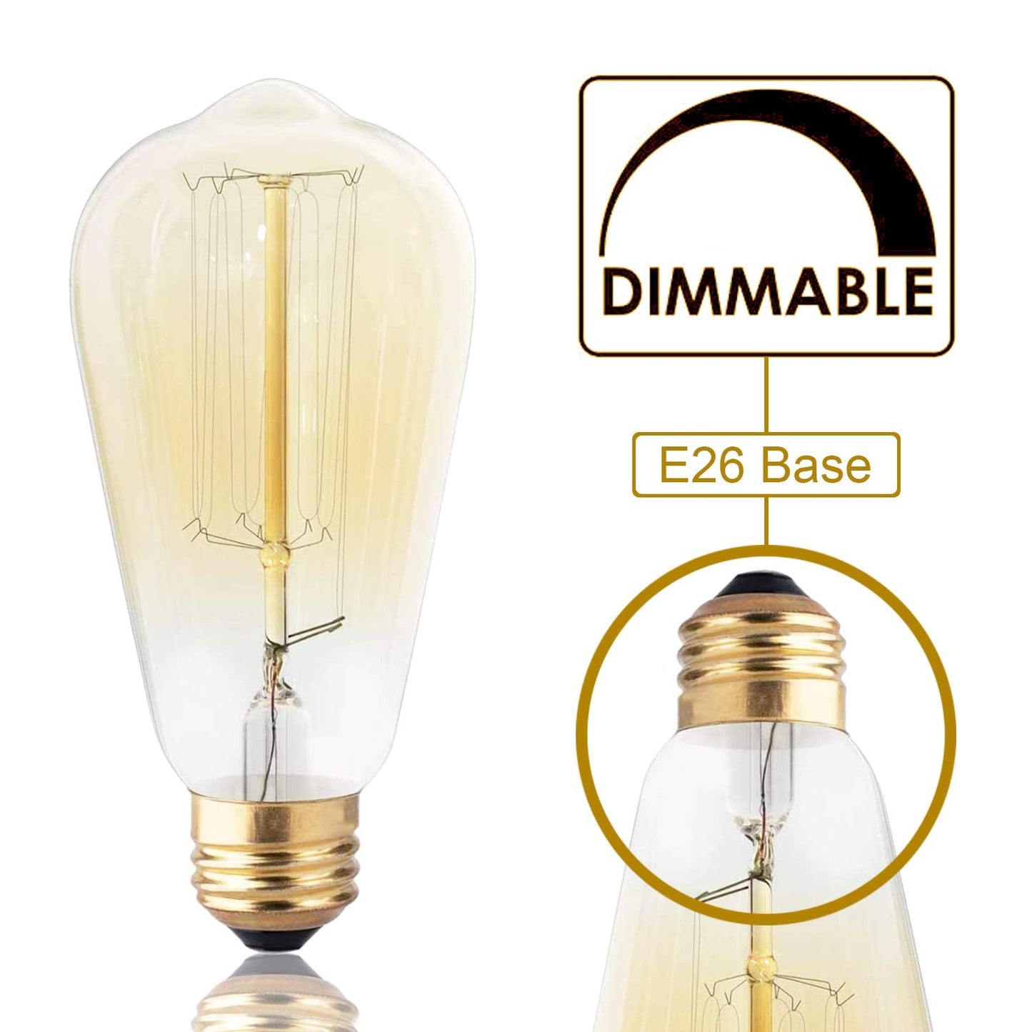 Dsyj Vintage 60W Incandescent Light Bulbs E26 Base Dimmable, Warm White, 252 Lumens, 1 Count, Model Dsyj-515182