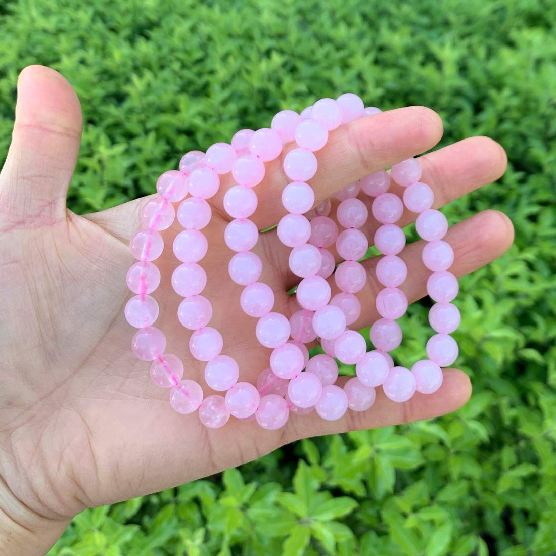 Adabele Real Natural Pink Rose Quartz Gemstone Beaded Bracelet 8.5 inch Stretch Chakra Healing Crystal Stone Jewelry Women Mom G