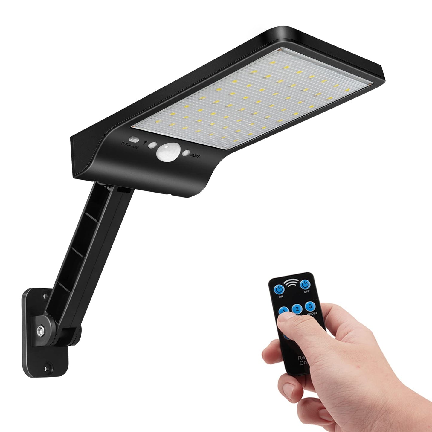 Aqonsie Solar Lights Outdoor, 56 LED, Motion Sensor, 3 Lighting Modes, 1 Pack, Black - Model 01, ABS Material