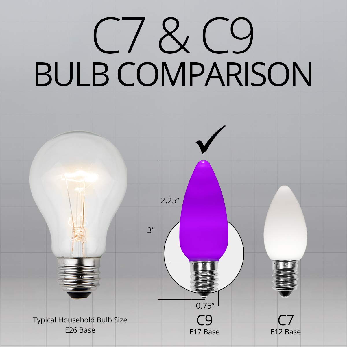 Wintergreen Lighting Opticore 25 Count C9 Purple Smooth Finish Led Christmas Bulbs  enhanced Heavy Duty E17 Base Outdoor Christmas Lights Replacement Bulb  Halloween Decorations