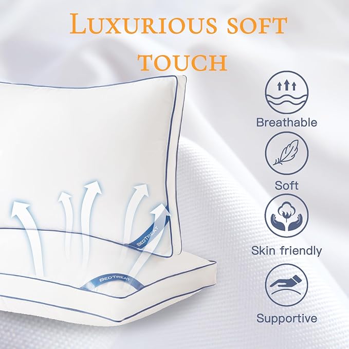 BedTreat White Goose Feather and Down Pillows King Size Set of 2,Luxury Hotel Collection Feather Pillows,Goose Feather & Down Filling,100% Organic Cotton Cover,Firm,Soft for Sleeping,Cooling(18X36)…