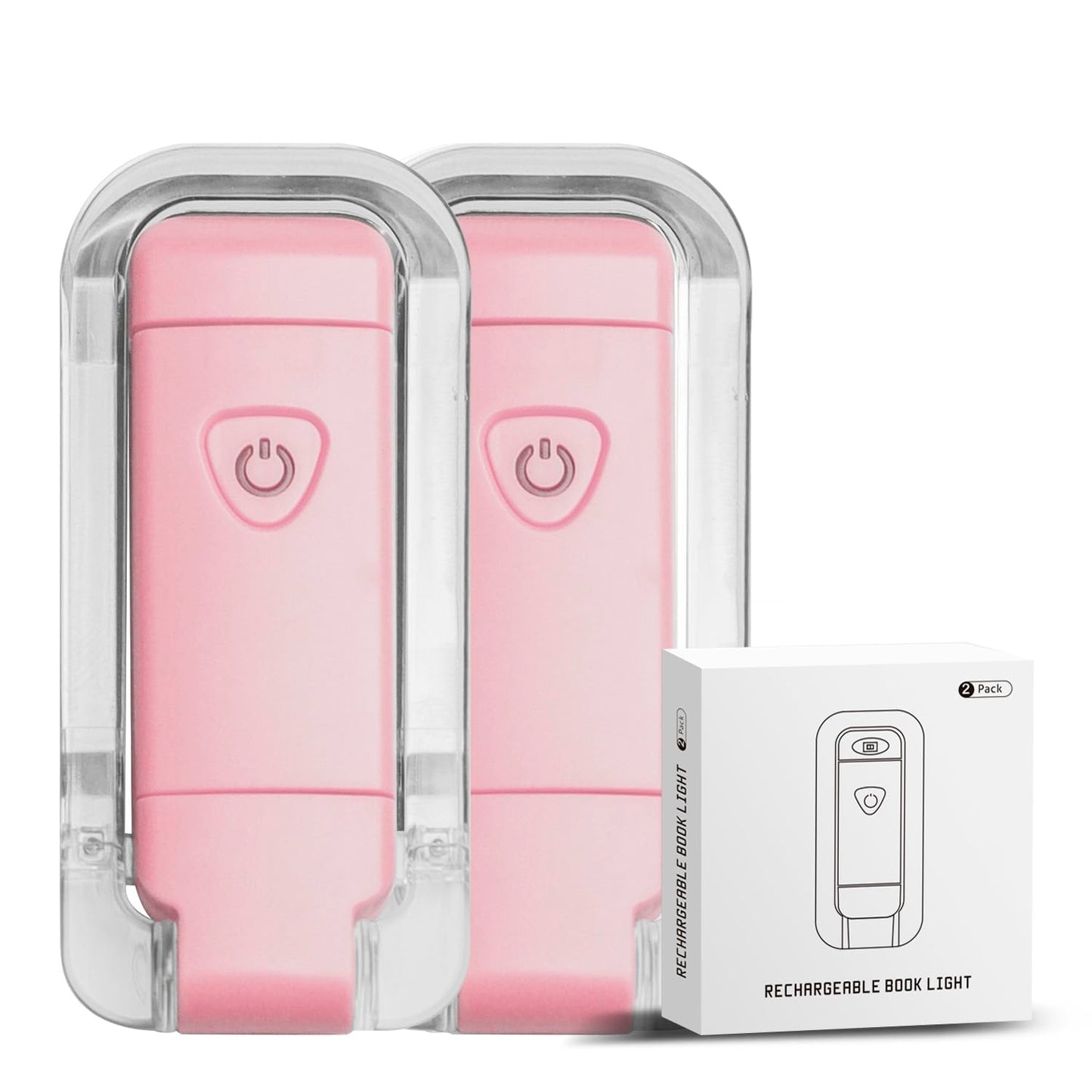 EGWASER Book Light, USB Rechargeable, 3 Brightness Levels, Dimmable, 2-Pack, Clip-On, Pink, Model EG-BL-24-1