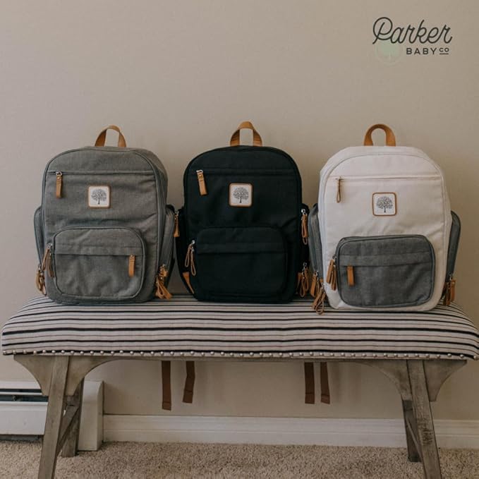 Parker Baby Diaper Backpack - Full Zip Diaper Bag with Insulated Pockets - Cream
