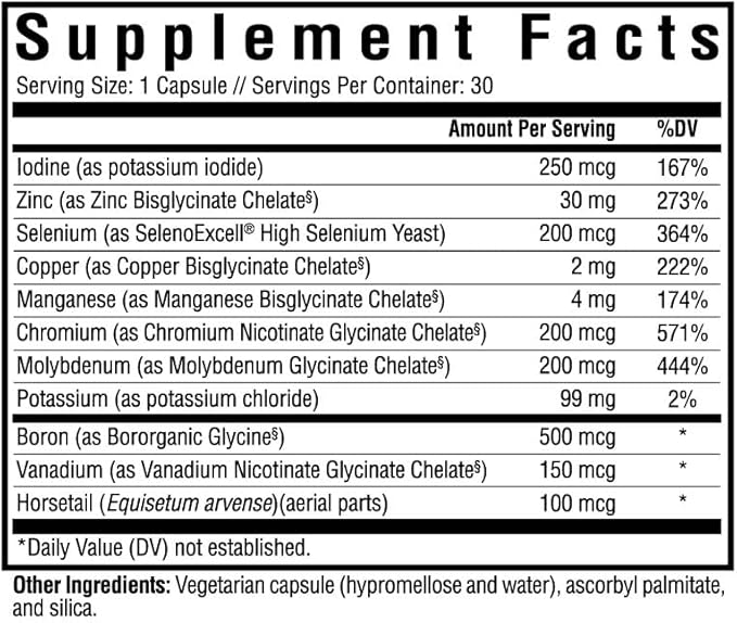 Seeking Health Trace Minerals Complex, 10 Essential Trace Minerals Supplement, Iodine, Zinc, Copper, Selenium, Manganese, Potassium, Horsetail Extract, Immune Support, Vegetarian (30 Capsules)*