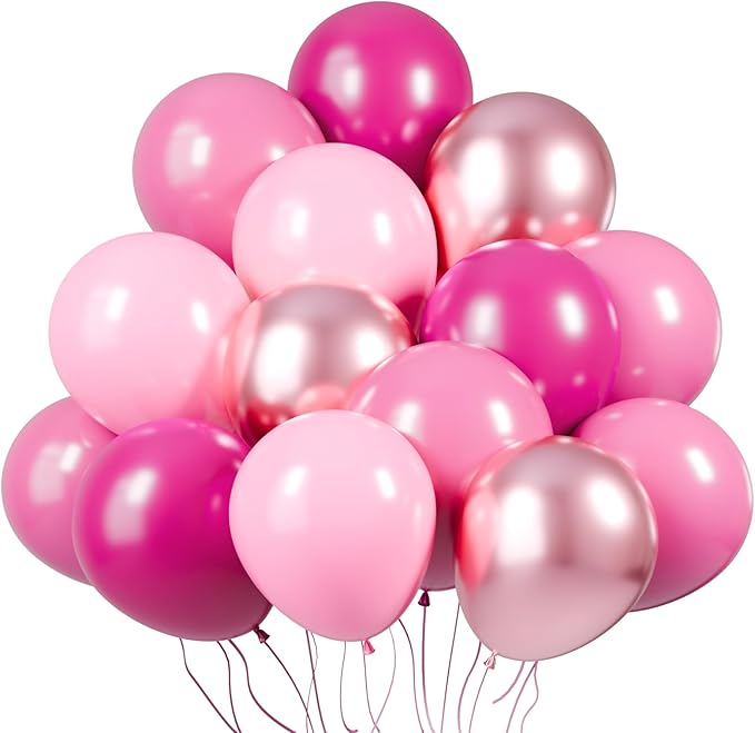 KBZVNAF Pink Latex Balloon Set - 60 Packs 12 Inches Metallic Chrome, Pastel, Hot Pink Balloons for Birthday Wedding Baby S...
