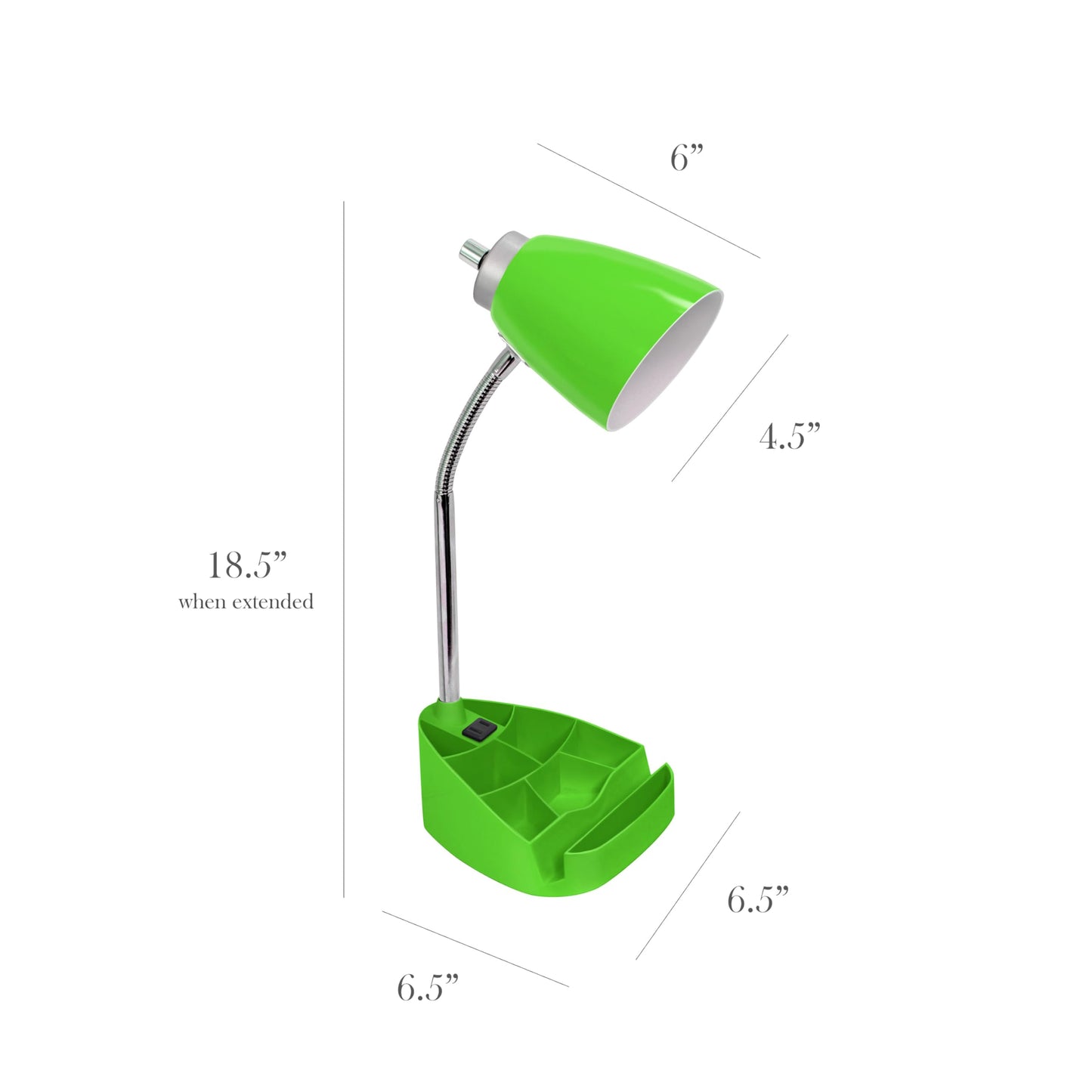 Simple Designs Gooseneck Desk Lamp with iPad Stand, Book Holder, Charging Outlet, 18.5in, Green, Model LD1094-GRN