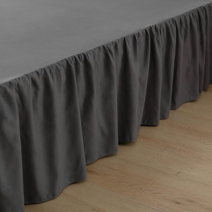 Bed Skirt Queen Size Ruffled Bed Skirt with Split Corners, 12 Inch Drop Dust Ruffle Bed Skirt with Platform, Dark Grey, 12" Queen