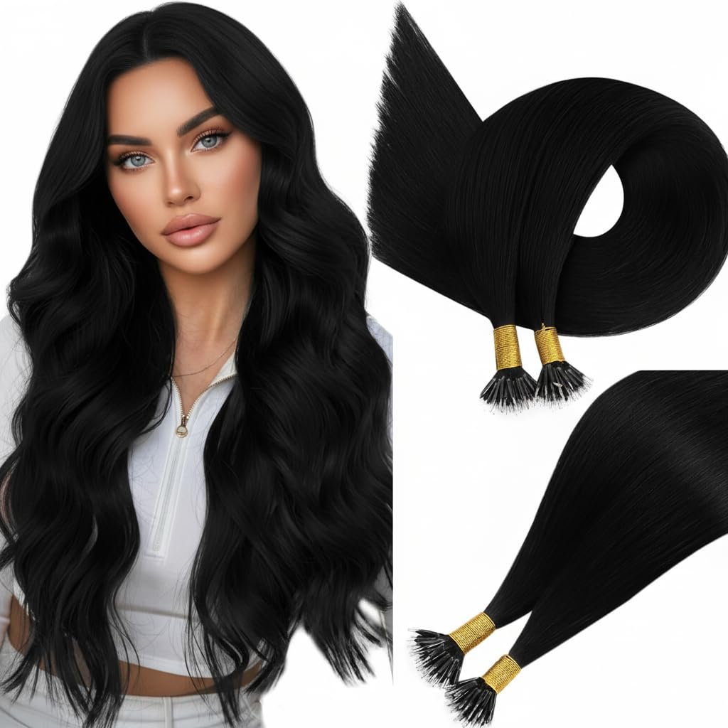 Easyouth Nano Bead Hair Extensions Black Nano Hair Extensions Human Hair Black 22 Inch 50g 50s Invisible Nano Bead Hair Extensio