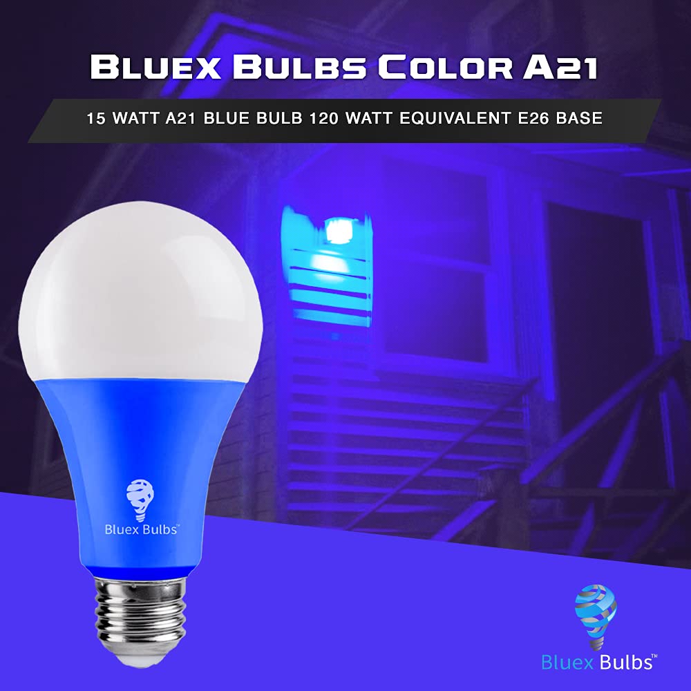 2 Pack BlueX LED A21 Blue Light Bulbs - 15W (120Watt Equivalent) - E26 Base Blue LED Bulb, Party Decoration, Porch, Home Lighting, Holiday Lighting, Decorative Illumination