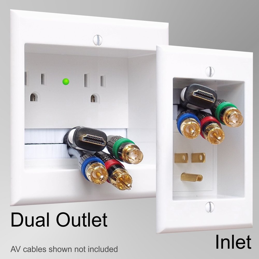 Powerbridge Two-Pro-Ikh2 Dual Outlet Recessed In-Wall Cable Management System, Two 10-Foot High-Speed Hdmi Cables (Latest Standa
