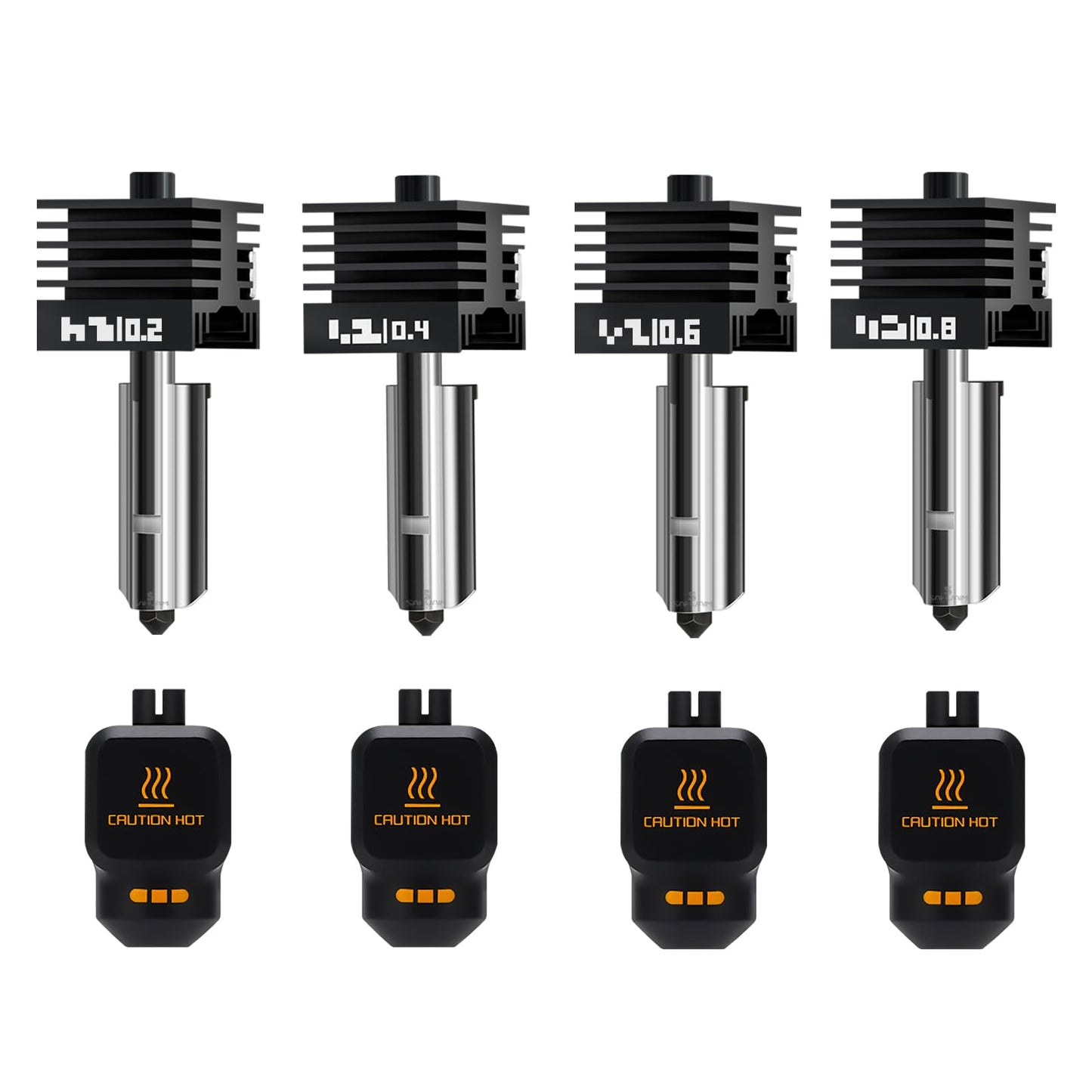 Sahvaim 4Pack 0.2/0.4/0.6/0.8MM H2 Series/P2S Hotend for Bambu Lab H2D/H2S/H2C Combo/P2S 3D Printer, High Temperature Quick Swap Hardened Steel Nozzle Replacement 3D Printer Extruder