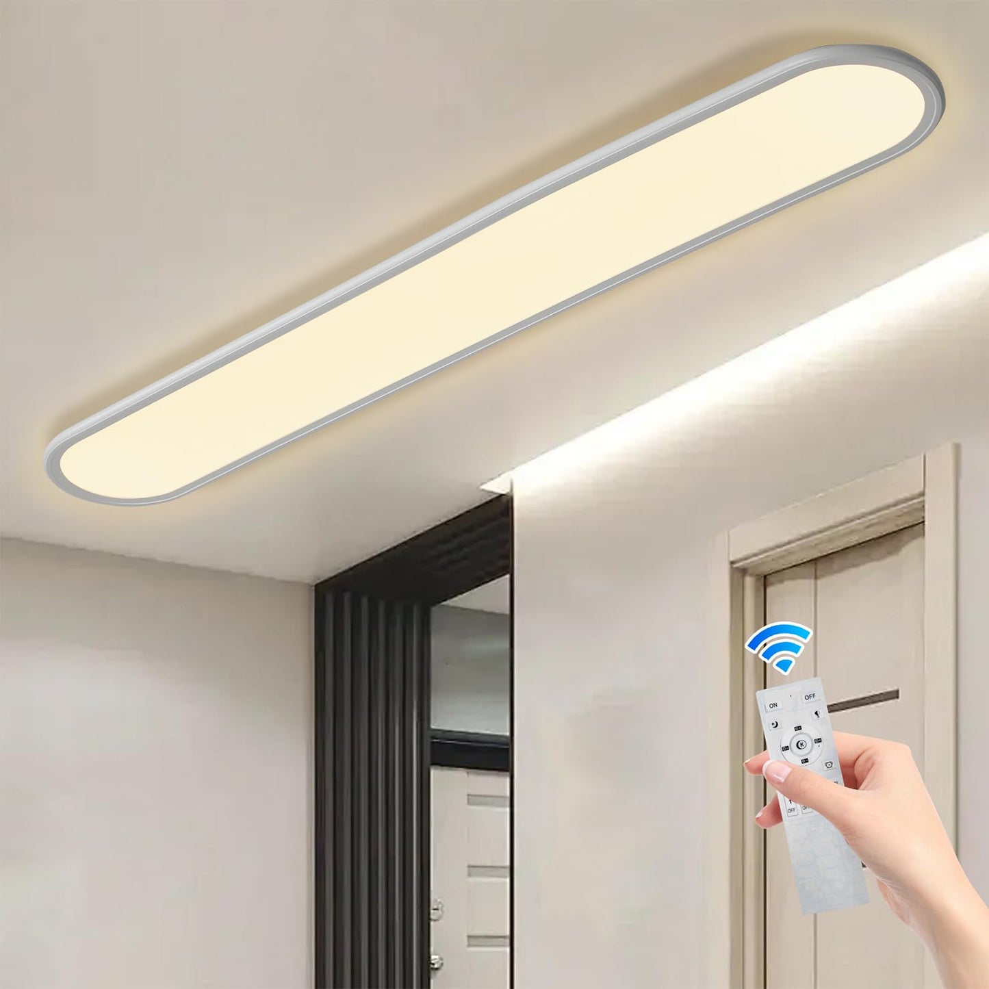 Ganeed 4.59Ft 60W Dimmable Modern Led Linear Kitchen Ceiling Lamp  High Brightness Flush Mount Low Profile Long Ceiling Light Fixture For Shop Lighting Home Closet Laundry  White