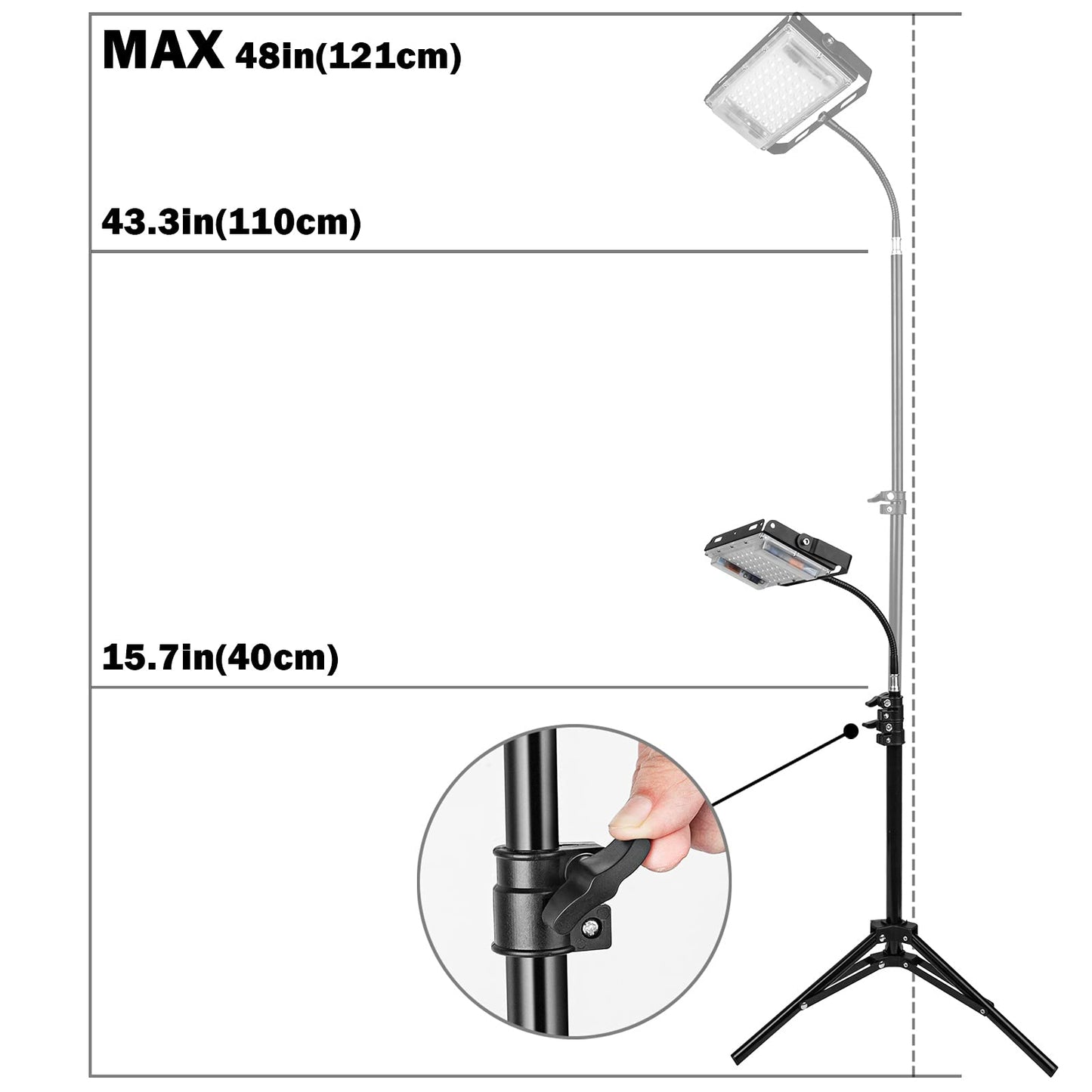 LBW Grow Light, Full Spectrum 150W LED Floor Plant Light, Adjustable Tripod Stand 15-48 inches, Medium-One Head, Aluminum