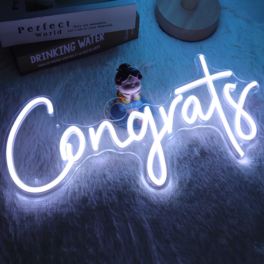 Sylhome Led Neon Congrats Sign - Cold White Acrylic Light For Wedding, Birthday, Graduation - 15.8 X 7.4 - Model Ns-Rc5Vd-Amz-Cong