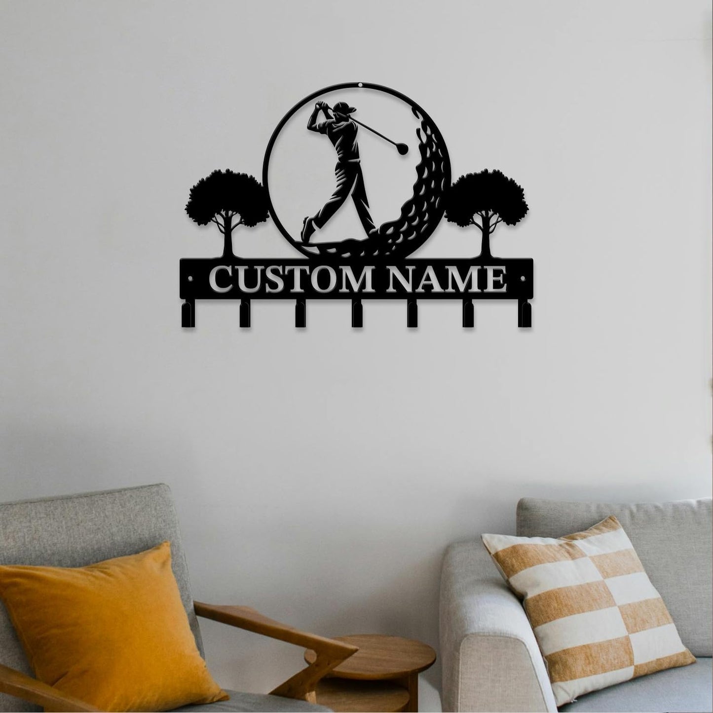 Personalized Custom Name Golf Ball Wall Keys Hooks,Metal Golf Art Clothes Hooks,Metal Golf Lover Wall Home Storage Decorative,For Front Door, Hallway, Kitchen, Bedroom,Keys,Hats (Style B)
