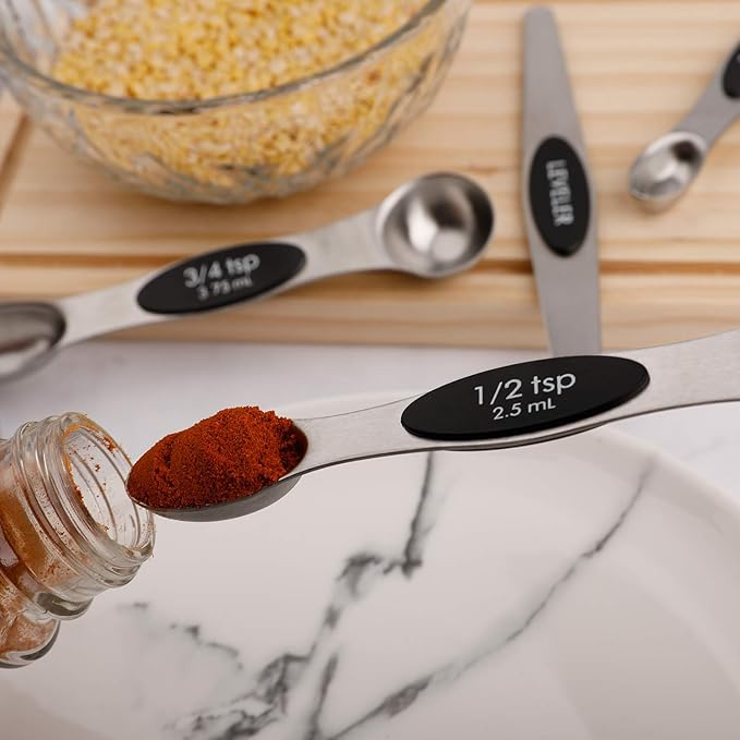 Magnetic Measuring Spoons Sets of 9 Stainless Steel Dual Sided Stackable Teaspoon Tablespoon Spoon for Measuring Dry and Liquid Ingredients