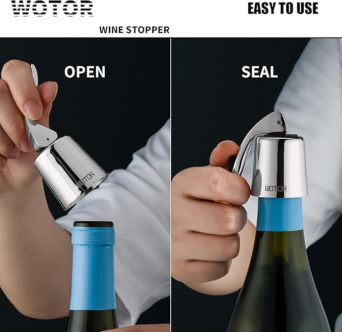 WOTOR Wine Stoppers Stainless Steel Wine Bottle stopper Plug with Silicone Reusable Wine Saver Leak proof Keep Fresh Silver 3 pack