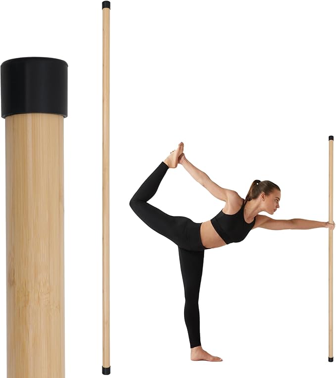 P Polerden Yoga Stick, 5ft Exercise Stick for Mobility, Stretching Stick with Non-Slip Ends, Exercise Dowel for Pilates, B...