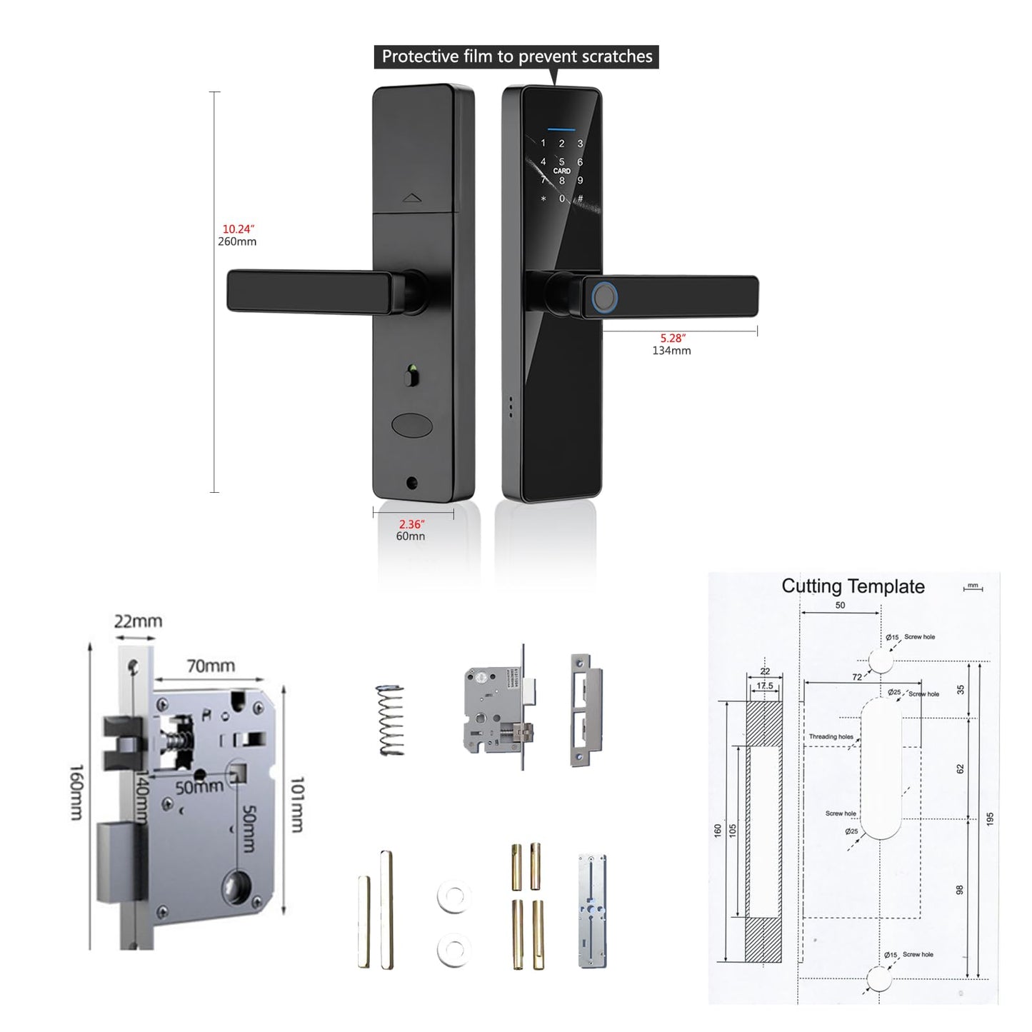 TITUOLOCCK Smart Keyless Entry Door Lock with Handle,Fingerprint Lock Deadbolt,Auto Lock Deadbolt with Keypad,Biometric Door Lock, Smart Front Handle Set