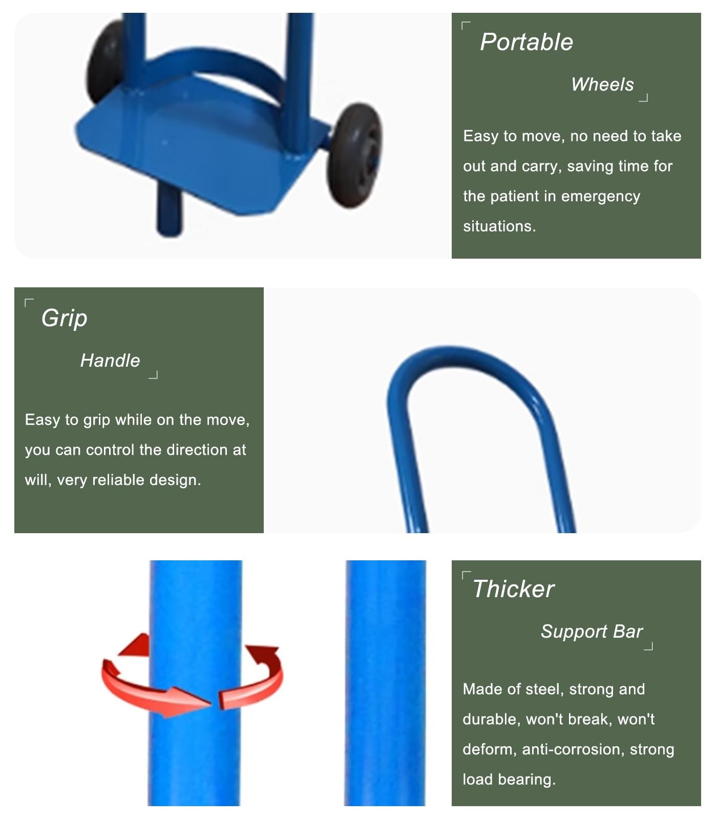 PPOIUYK Cylinder Tank Holder Welding Steel Gas Cylinder Cart Trolley, Lightweight Oxygen Tank Cart Dolly for Transportation, Single Capacity Co2 Cylinder Organizer Shelf(Blue,110cm/43.3in)