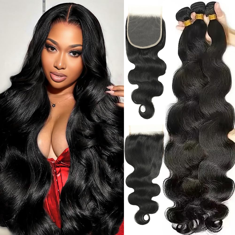 Body Wave Human Hair Bundles with Closure (22 24 26+18) 5x5 HD Closure with Bundles Human Hair 3 Weave 12A Brazilian 100% Unproc