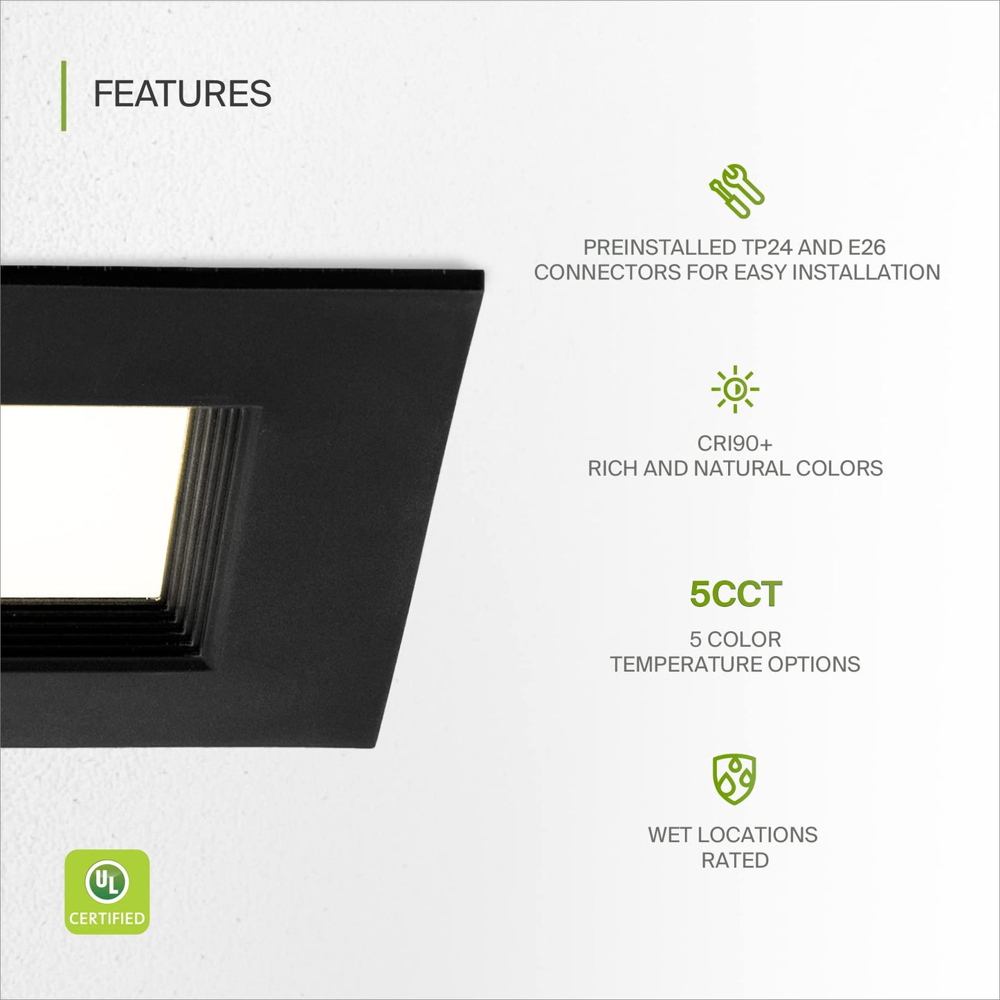 Asd Black 6 Inch Retrofit Led Square Recessed Lighting - 12W 1023Lm 2700/3000/3500/4000/5000K Selectable Dimmable Led Downlight  Wet Rated Cri90 Baffle Trim Square Can Lights  Ul 12 Pack