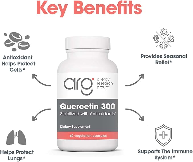 Allergy Research Group Quercetin 300 Dietary Supplement - Immune Support, Stabilized with Antioxidants, Bioflavonoid, Mast Cell, Hypoallergenic, Delayed-Release, Vegetarian Capsules - 60 Count