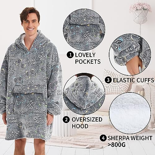 Fiosnow Glow in the Dark Game Controller Blanket Hoodies for Women and Men Adult Oversize Wearable Blanket Hoodies for Sof...