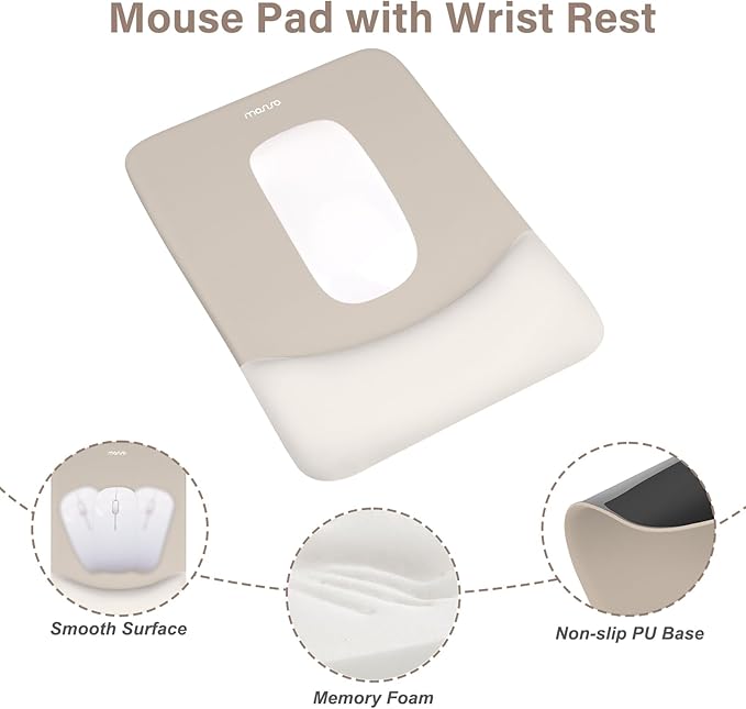 MOSISO Wrist Rest Support for Mouse Pad&Keyboard Set, Rectangular Ergonomic Mousepad Non-Slip Base Home/Office Pain Relief&Easy Typing Pad with Neoprene Cloth&Raised Silicone Lining, Stone Gray