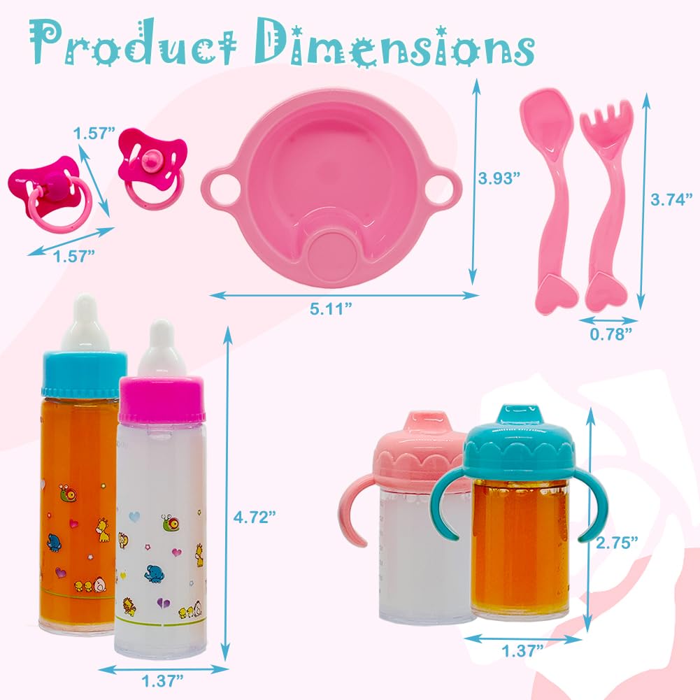 SAIBURAZ Baby Doll Bottle Accessories Toys Baby Doll Magic Bottles Playset Disappearing Bottles with Pacifier for Little Girls (Big Set(for 12-18" Doll))